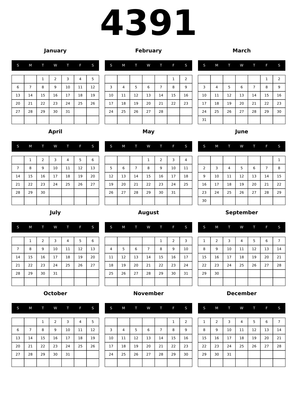 Printable 4391 Calendars