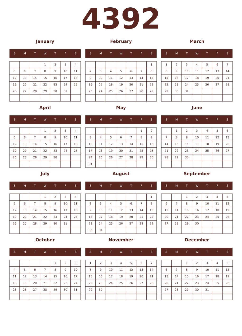 Printable 4392 Year Calendars mortuum