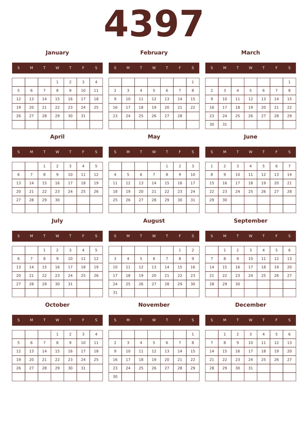 Printable 4397 Year Calendars mortuum