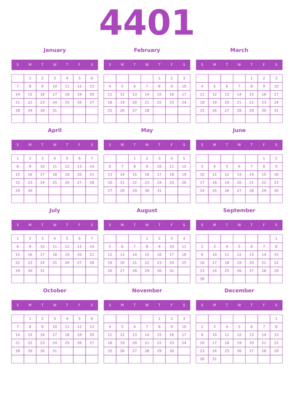 Printable 4401 Calendars