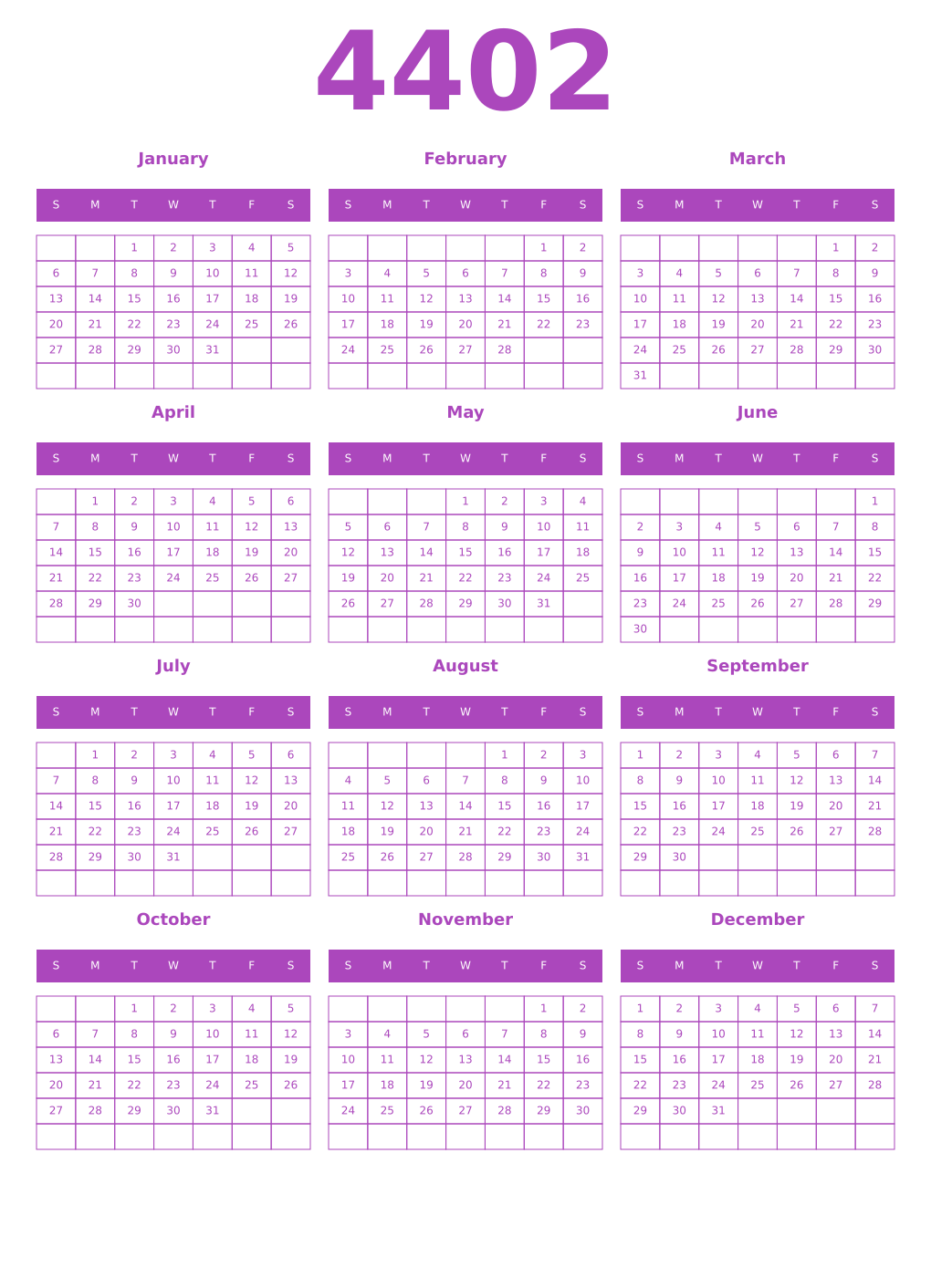 Printable 4402 Calendars
