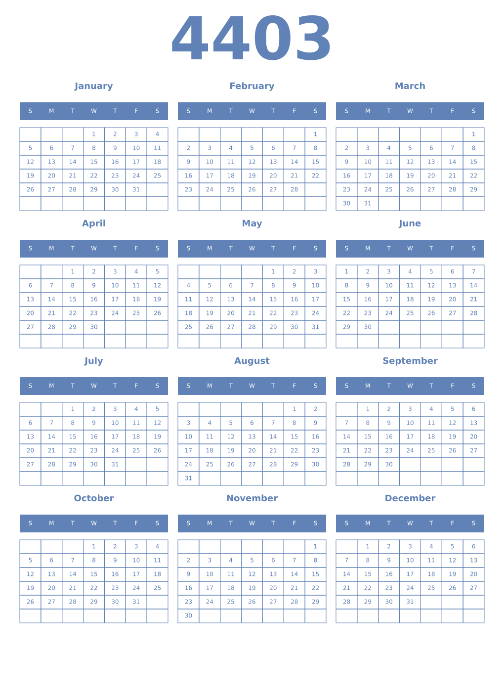 Printable 4403 Year Calendars glaucous