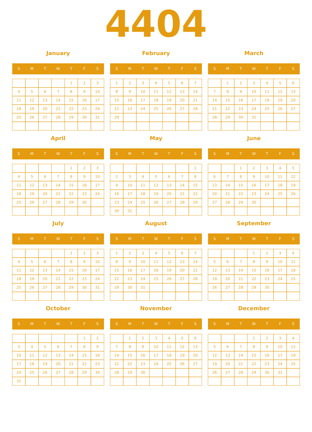 Printable 4404 Year Calendars gamboge