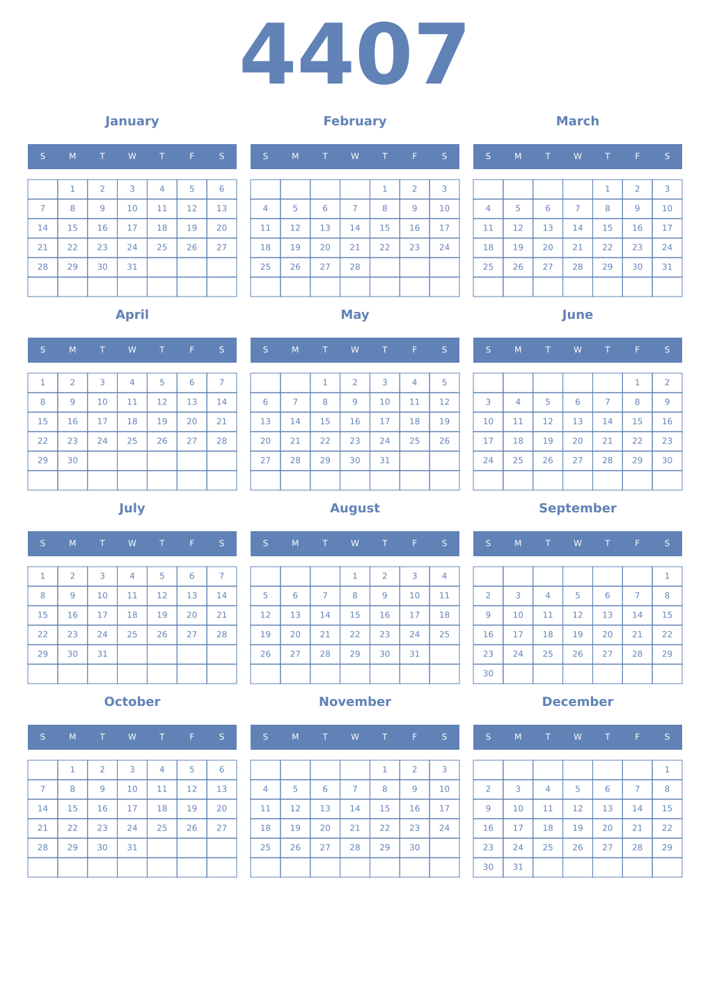Printable 4407 Year Calendars glaucous
