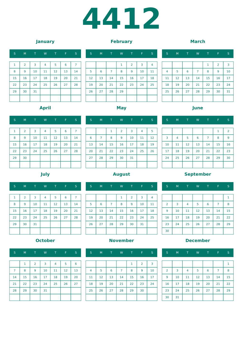 Printable 4412 Year Calendars pastel