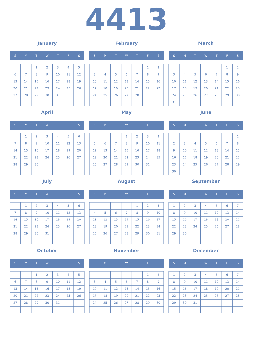 Printable 4413 Year Calendars glaucous