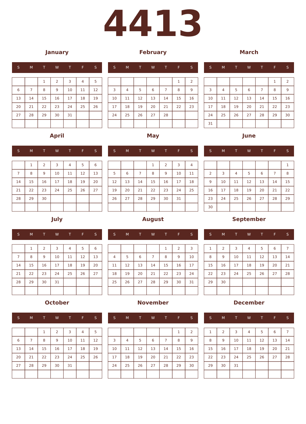 Printable 4413 Year Calendars mortuum