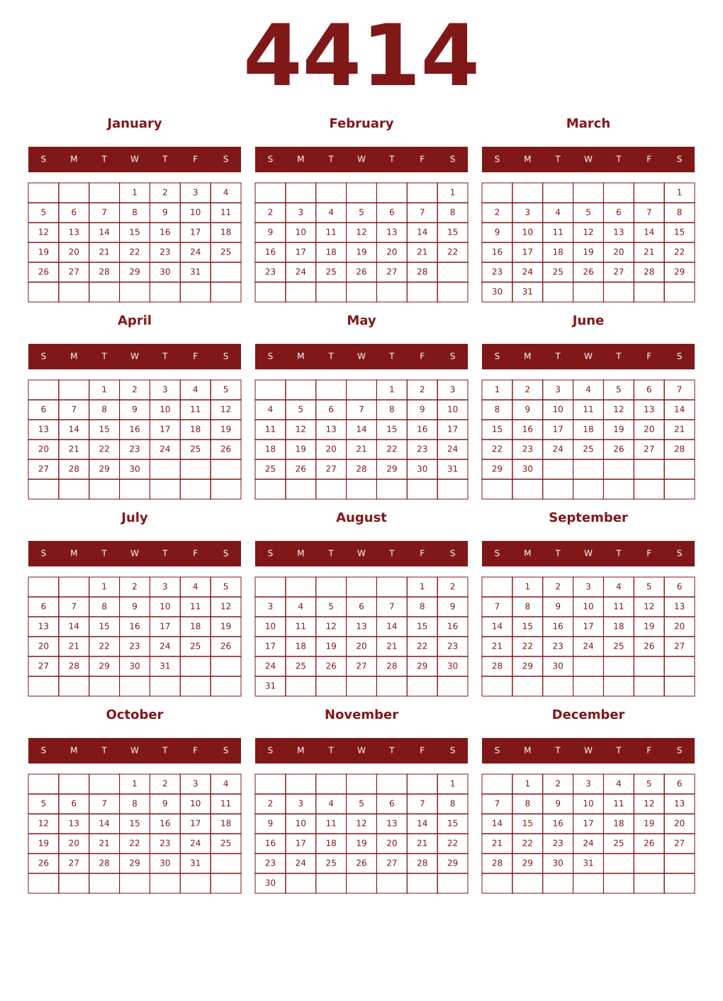 Printable 4414 Year Calendars falu