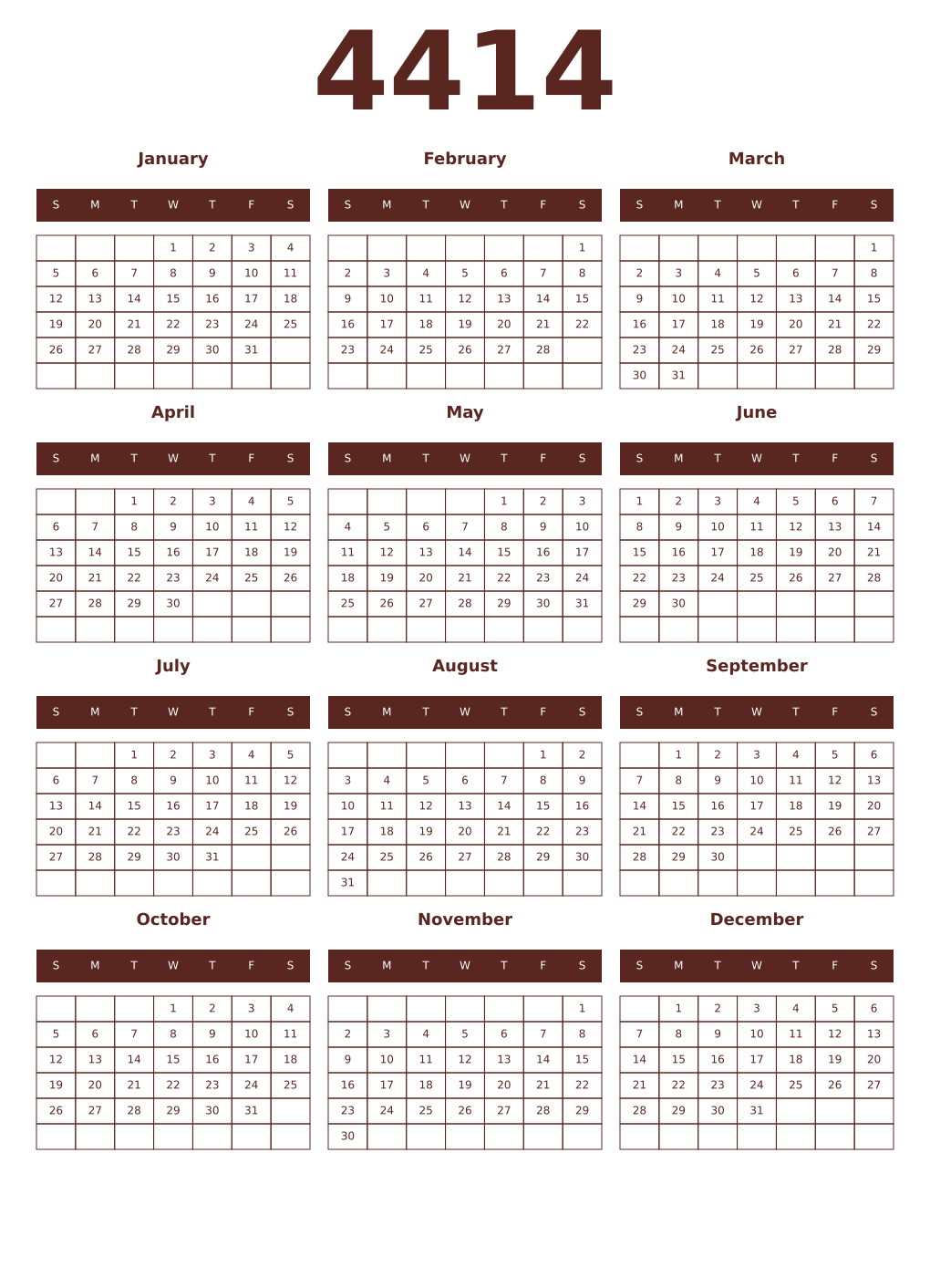 Printable 4414 Year Calendars mortuum