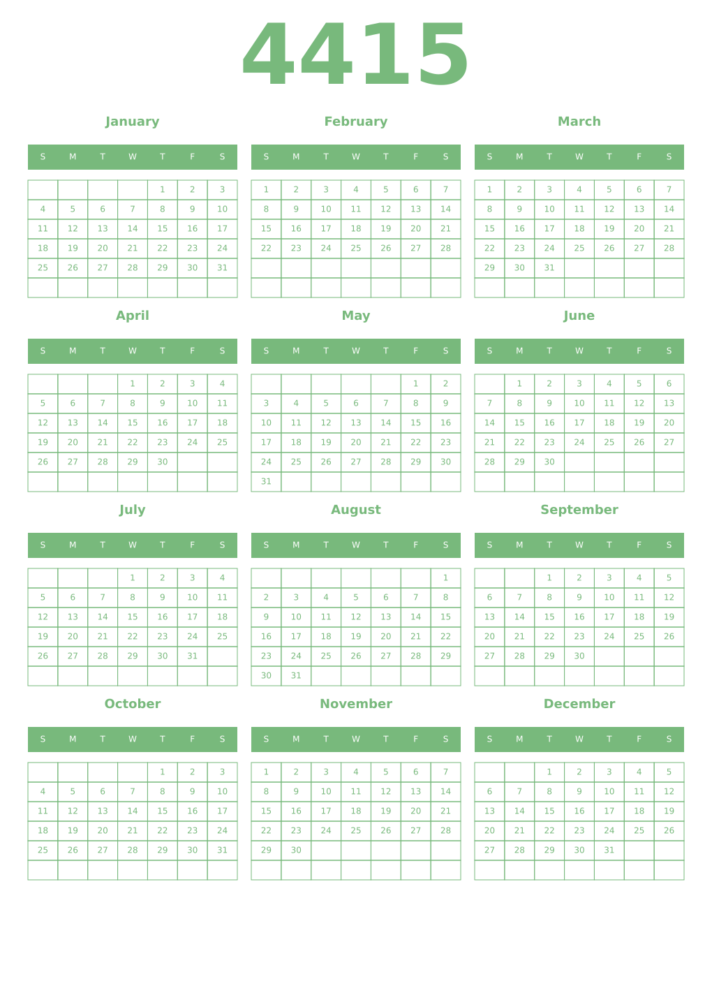 Printable 4415 Year Calendars celadon