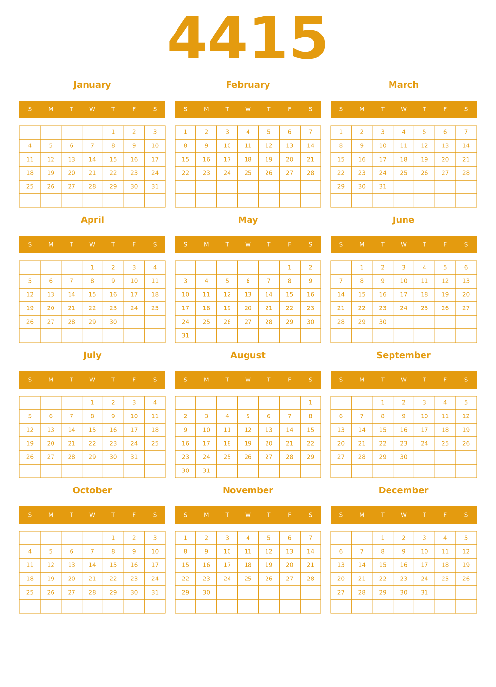 Printable 4415 Year Calendars gamboge