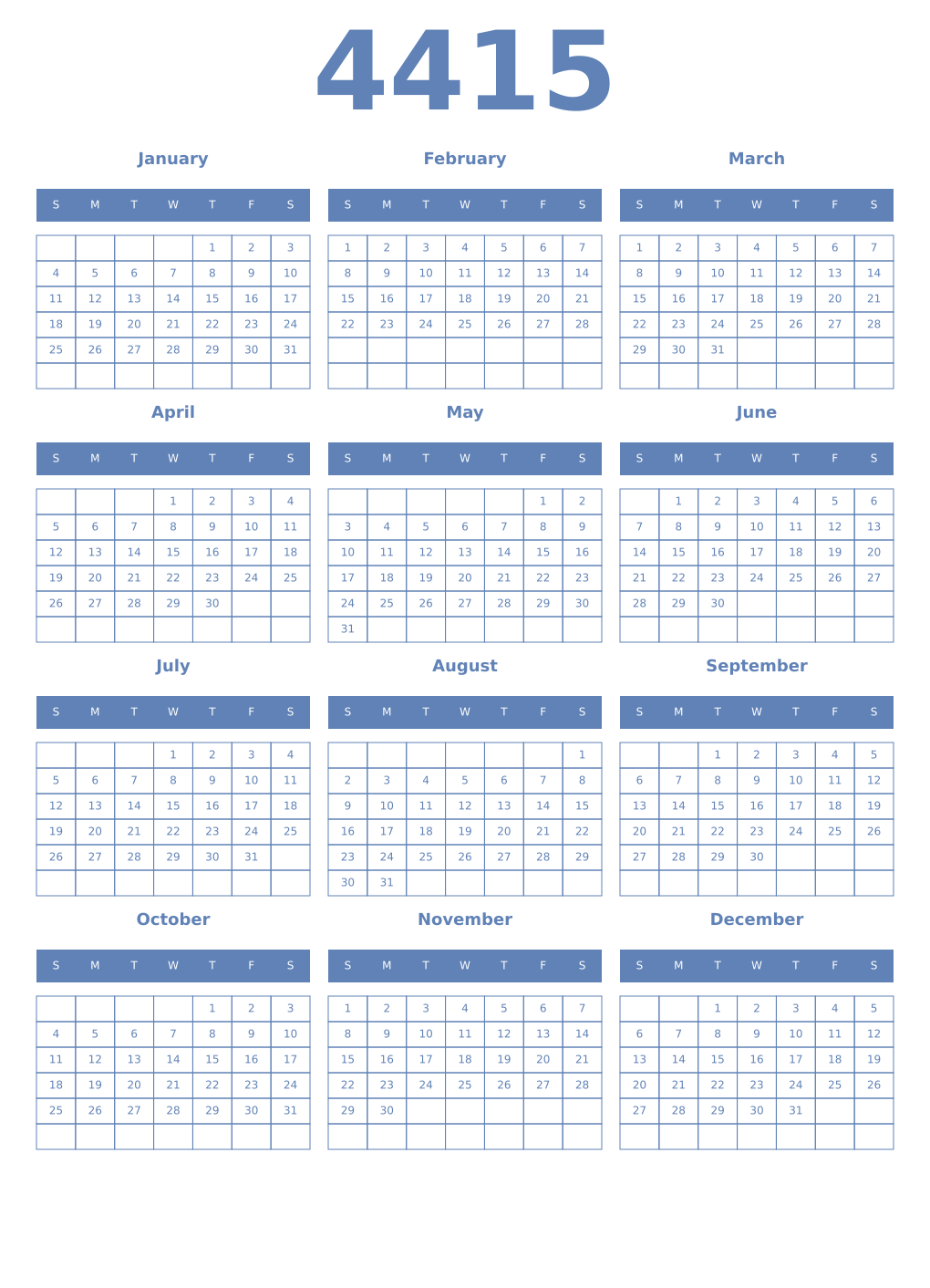 Printable 4415 Year Calendars glaucous
