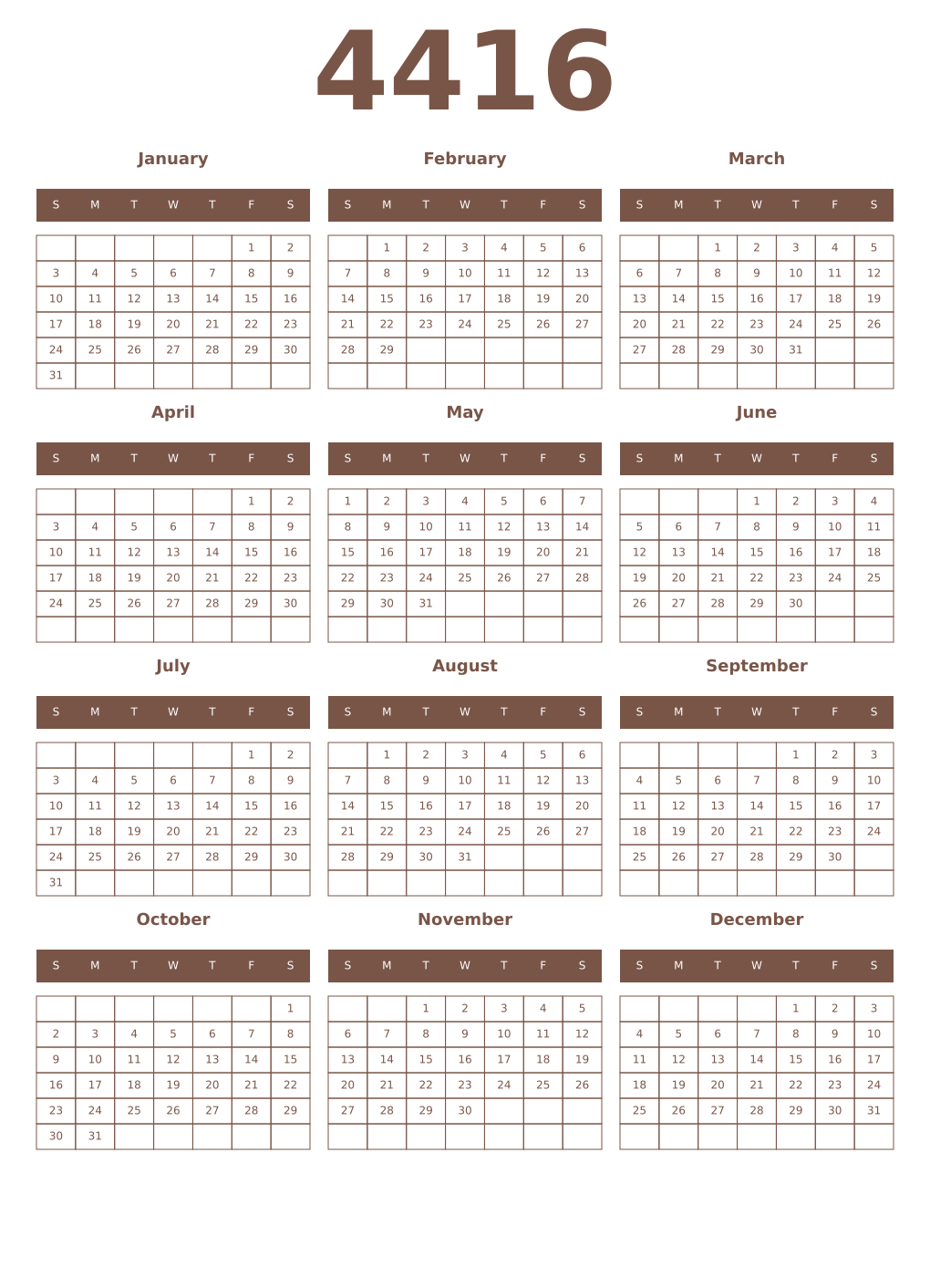Printable 4416 Year Calendars coffe