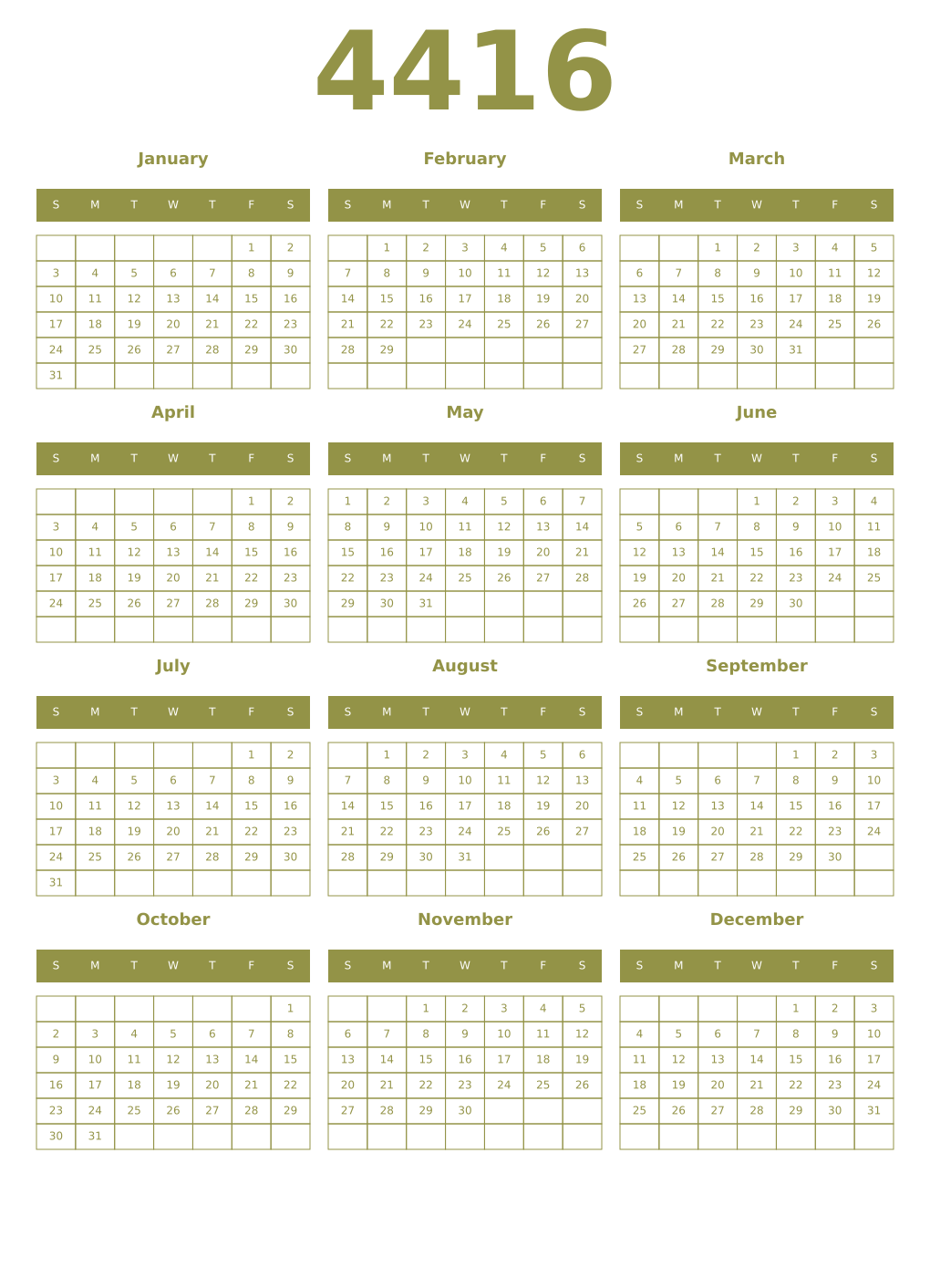 Printable 4416 Year Calendars eburnean