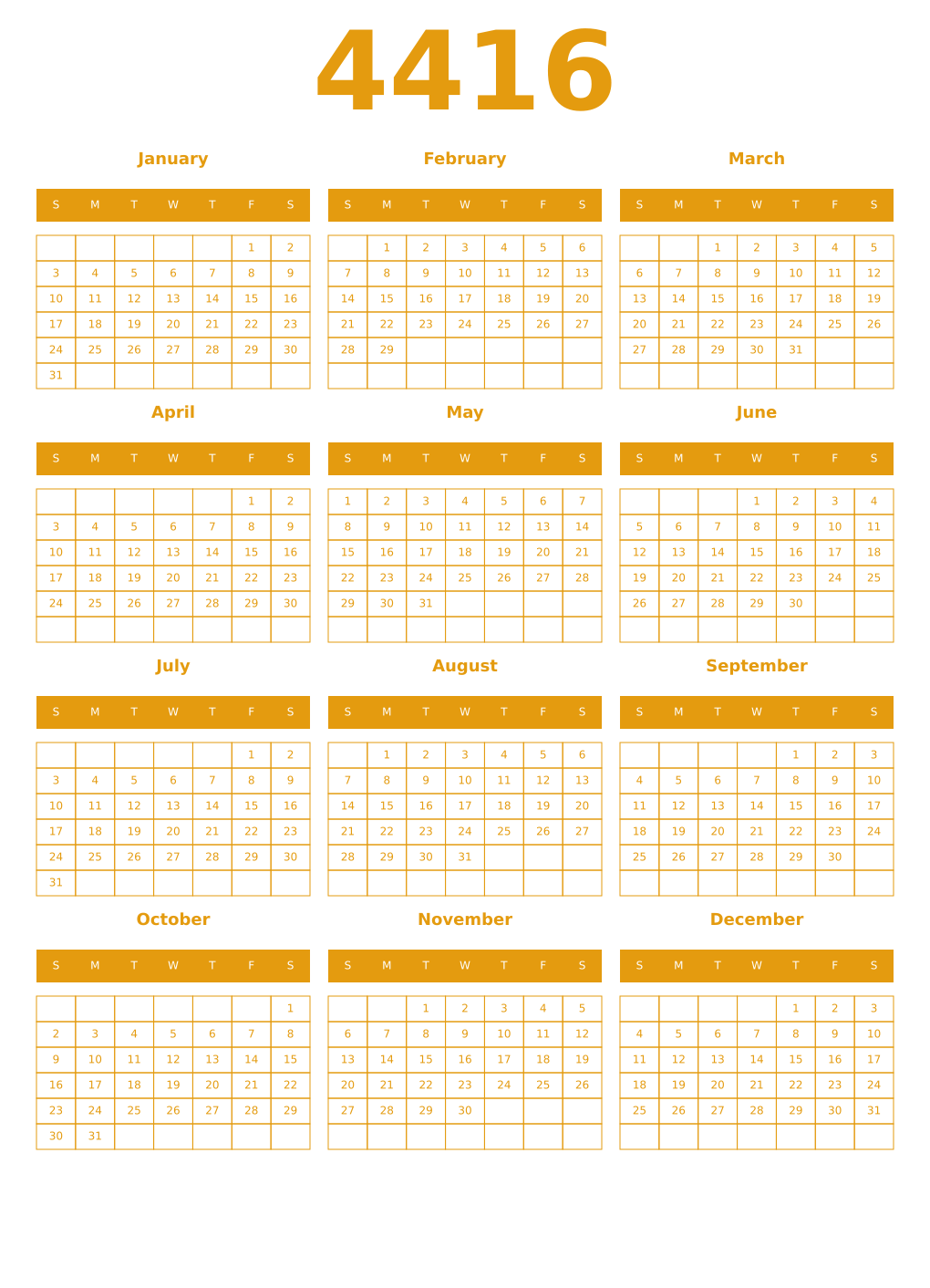 Printable 4416 Year Calendars gamboge