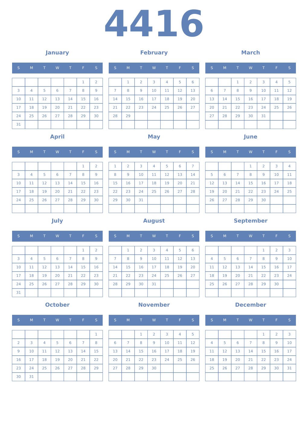 Printable 4416 Year Calendars glaucous