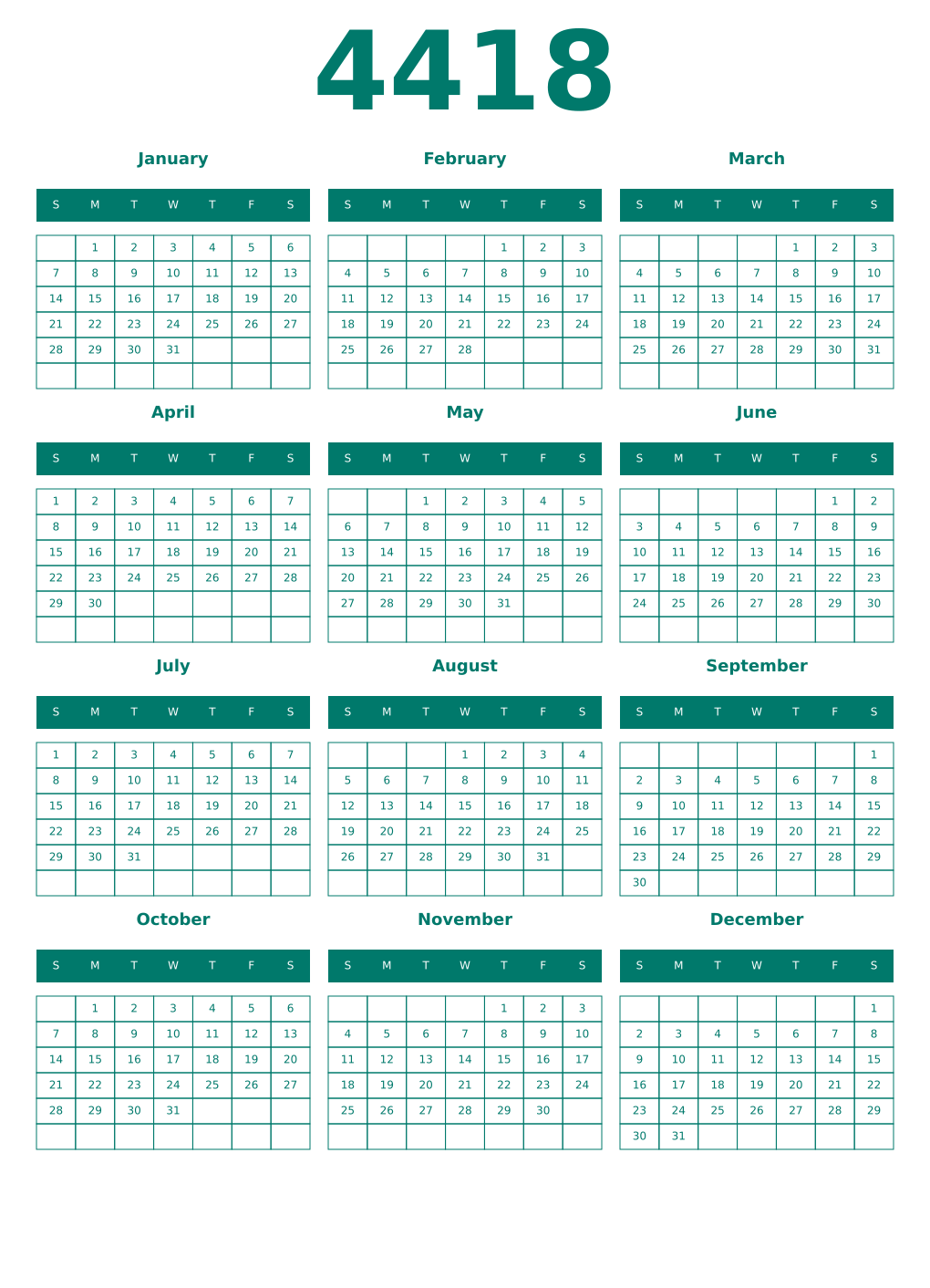 Printable 4418 Year Calendars pastel