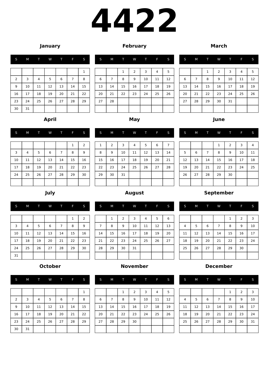 Printable 4422 Calendars
