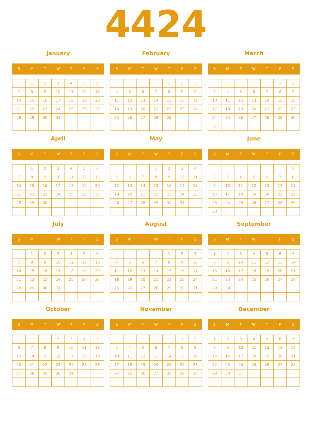 Printable 4424 Year Calendars gamboge
