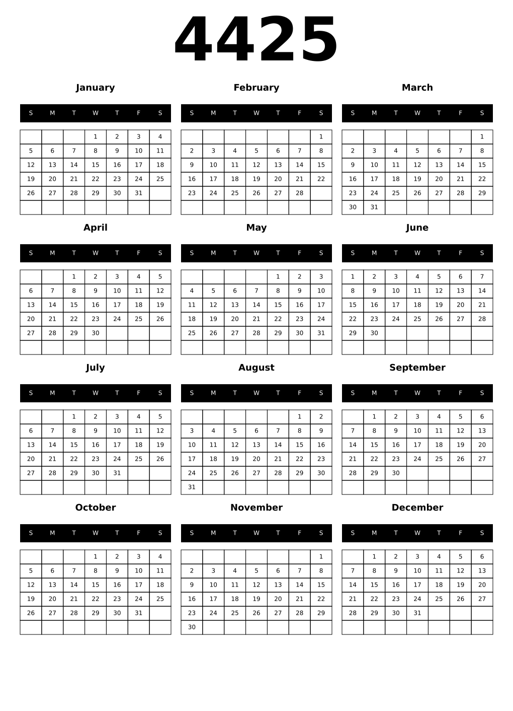Printable 4425 Calendars