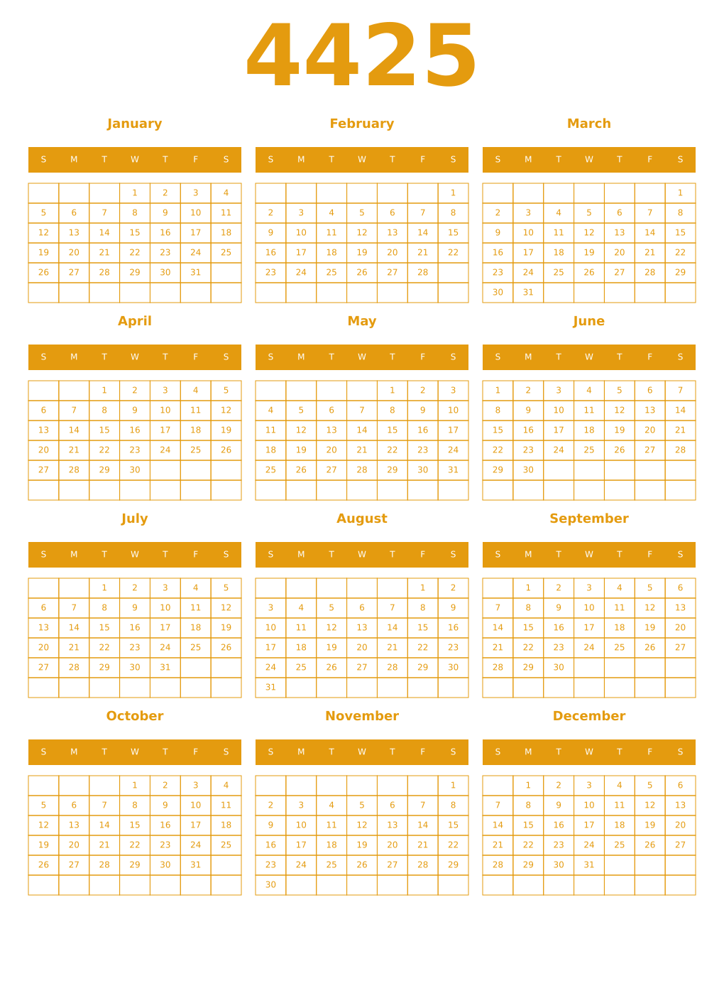 Printable 4425 Year Calendars gamboge