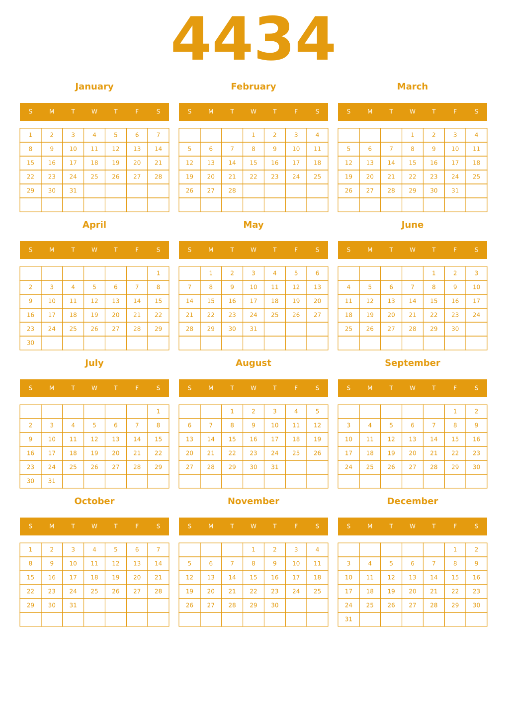 Printable 4434 Year Calendars gamboge
