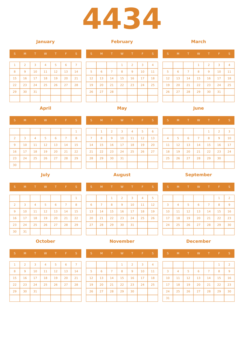 Printable 4434 Year Calendars orange