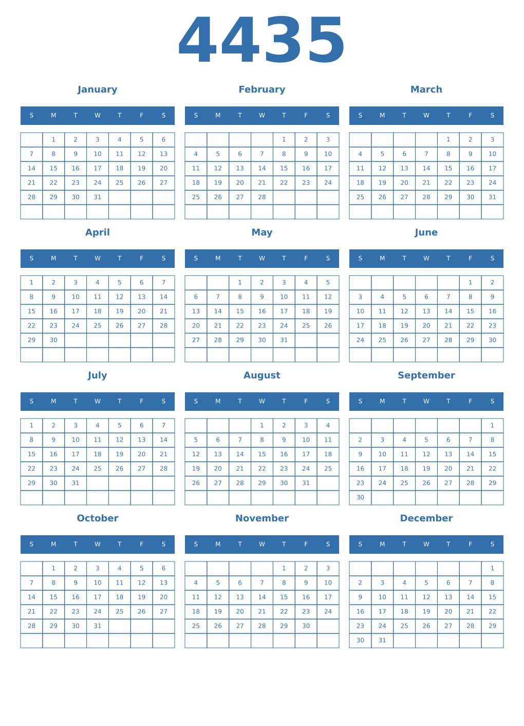 Printable 4435 Year Calendars blue