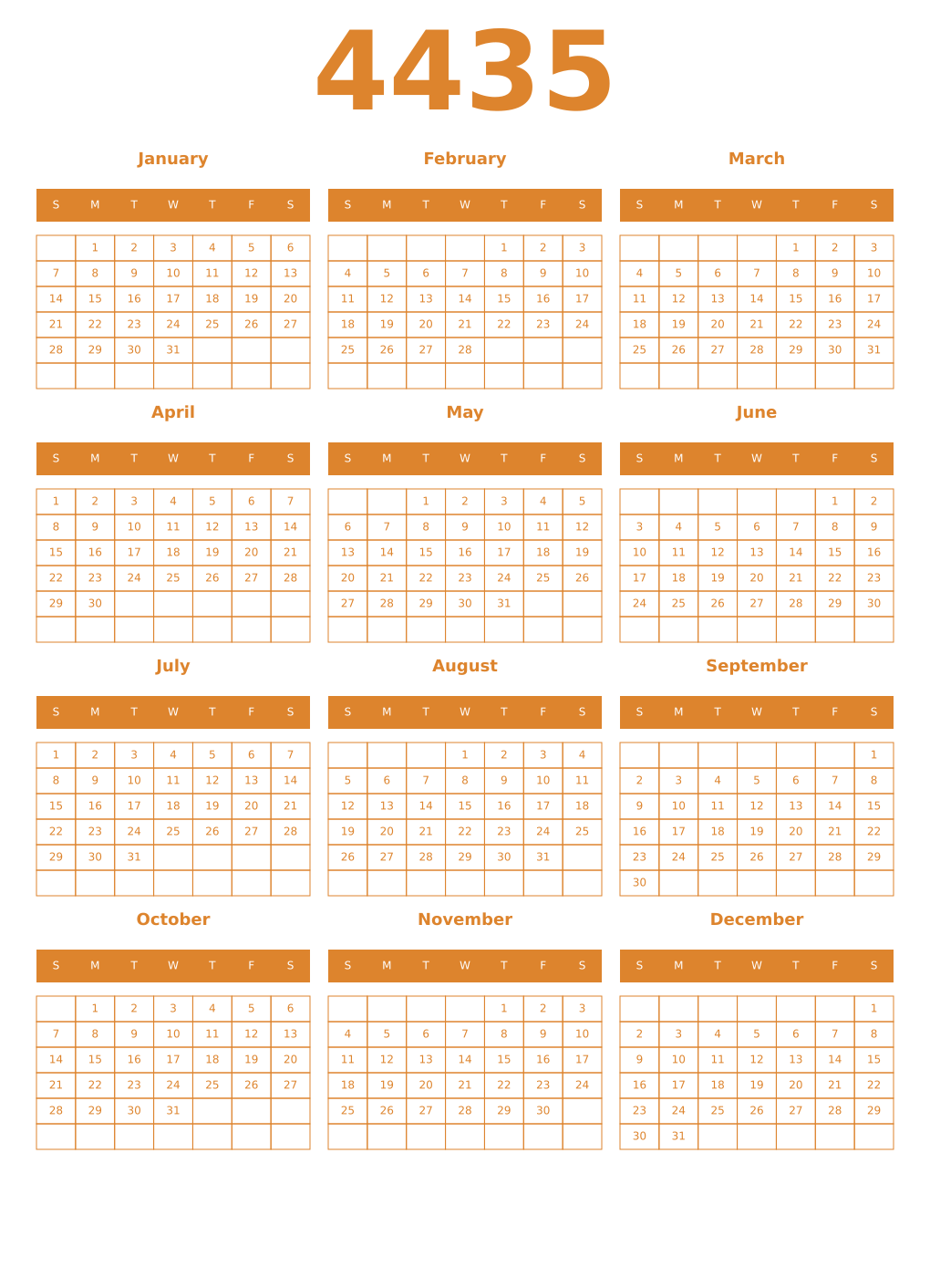 Printable 4435 Year Calendars orange