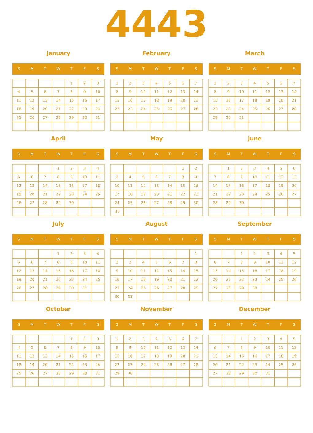 Printable 4443 Year Calendars gamboge