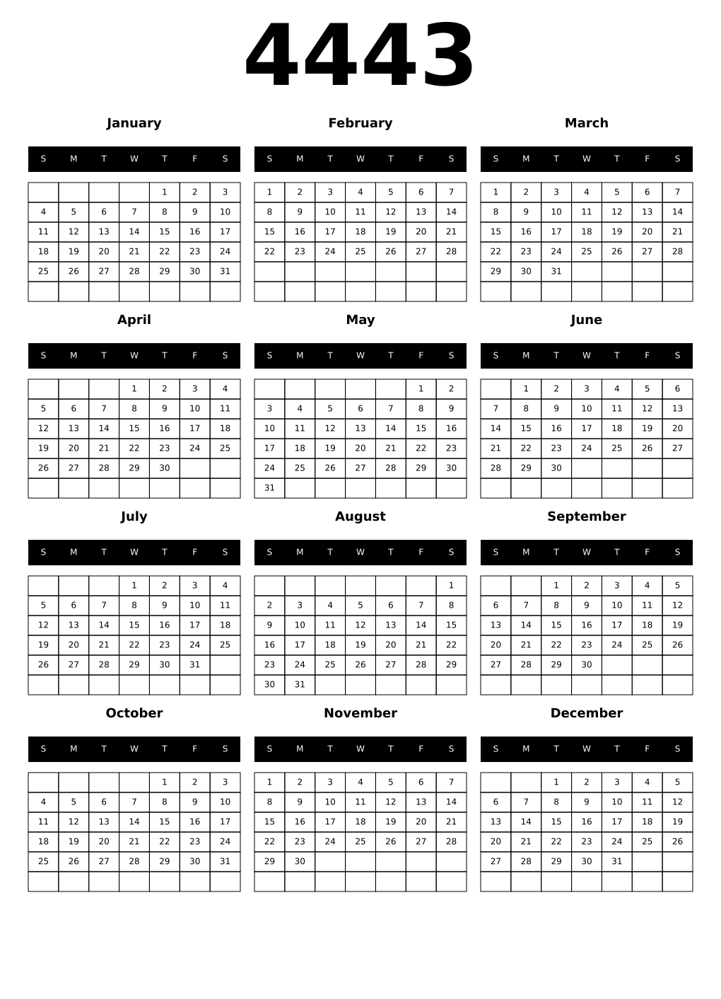 Printable 4443 Calendars