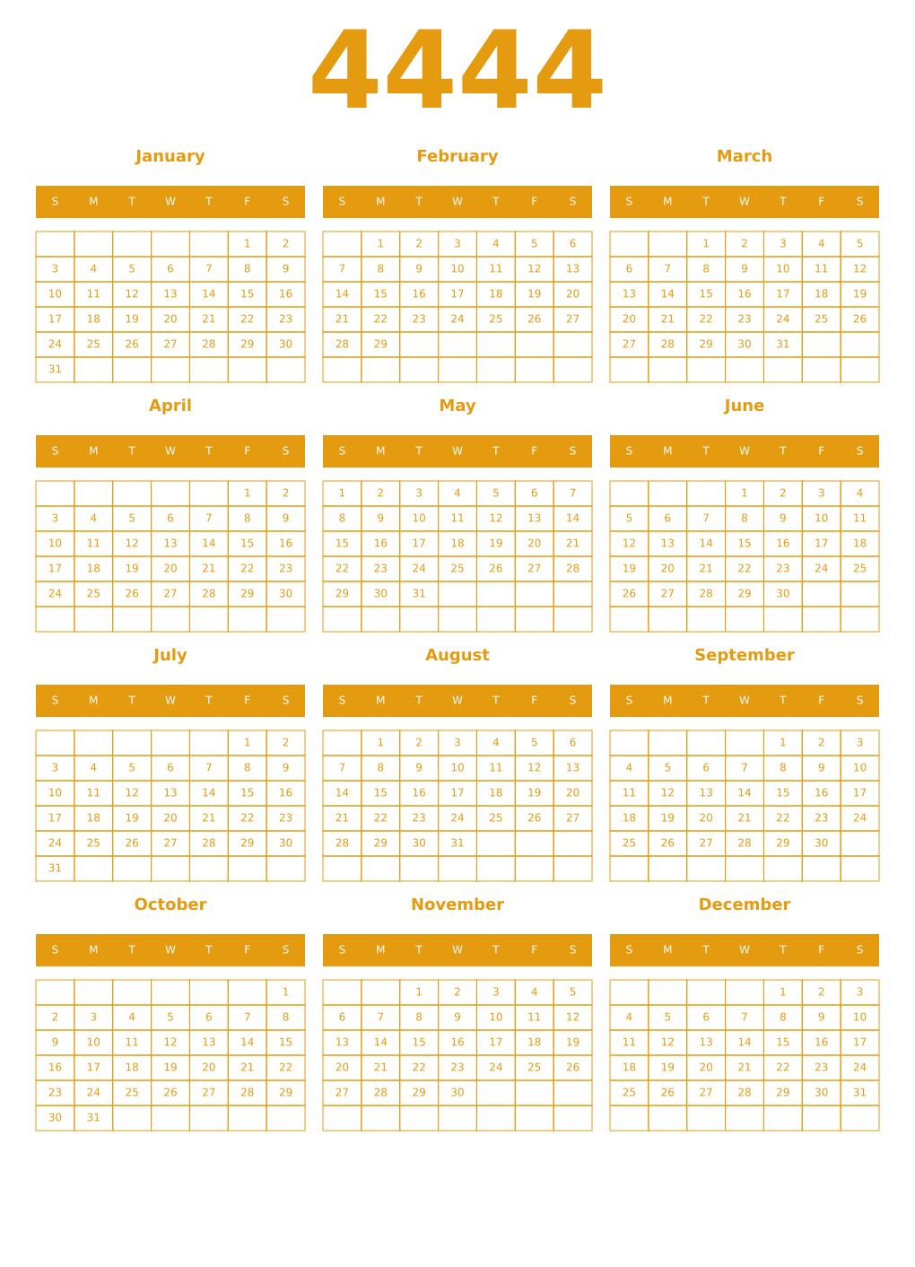 Printable 4444 Year Calendars gamboge