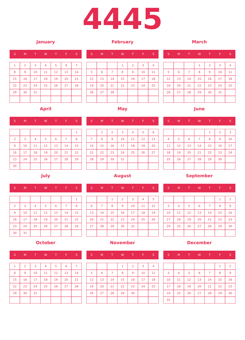 Printable 4445 Year Calendars amaranth