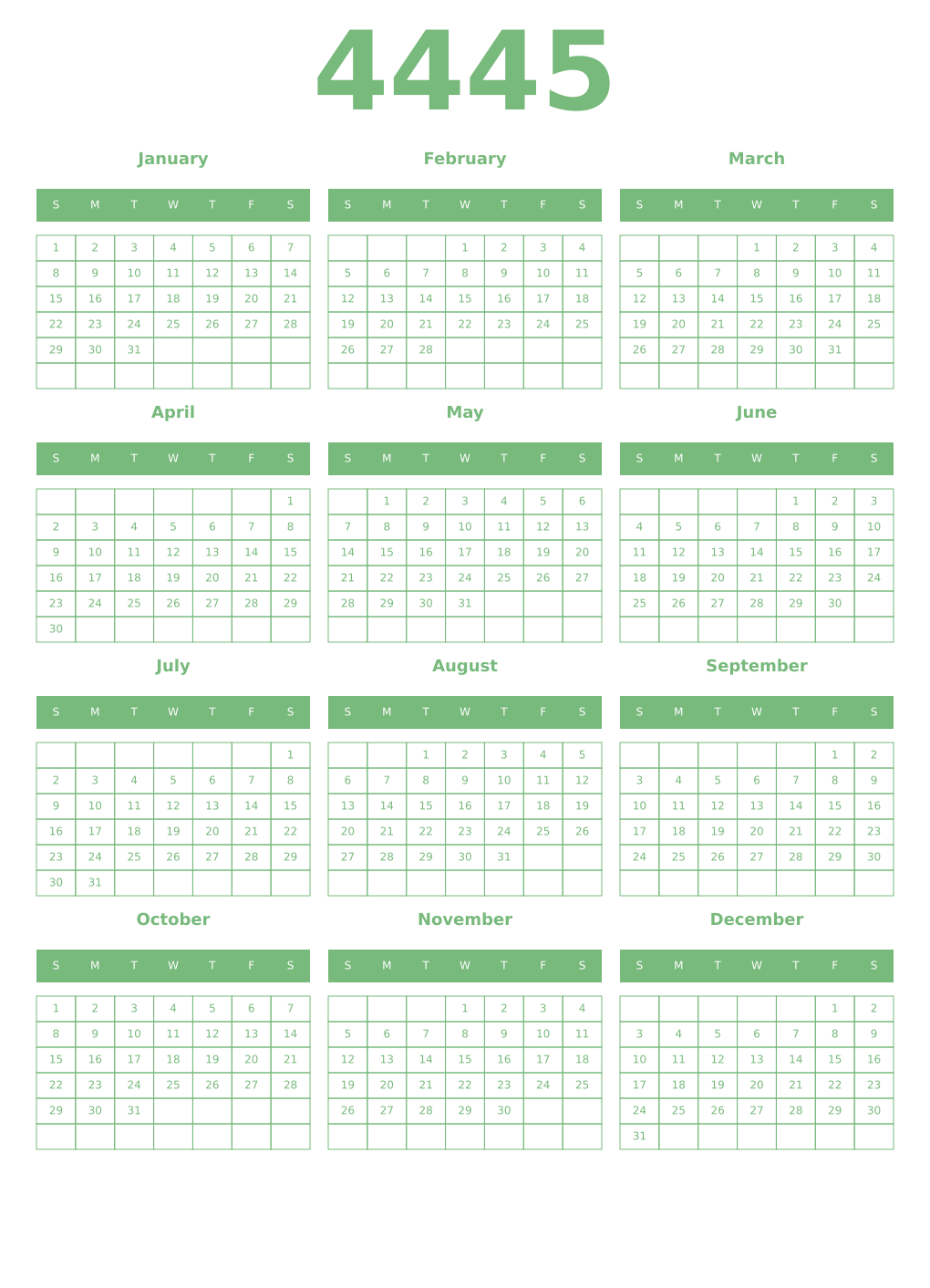Printable 4445 Year Calendars celadon