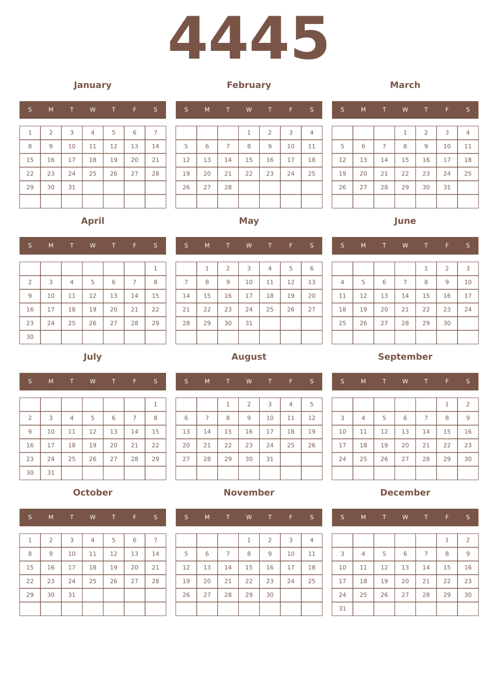 Printable 4445 Year Calendars coffe