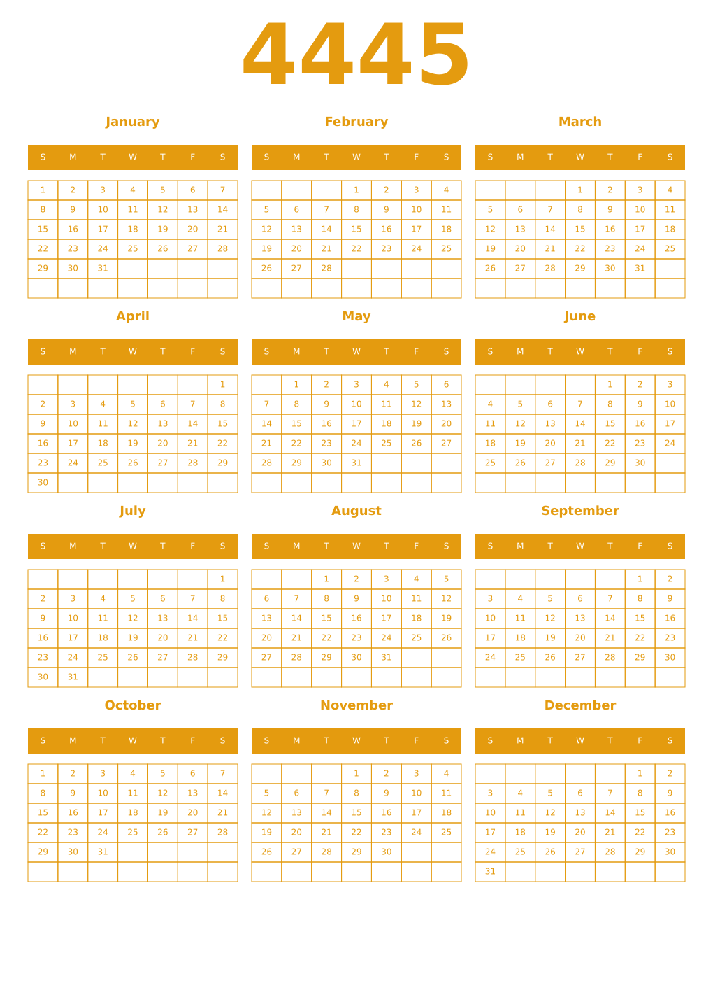 Printable 4445 Year Calendars gamboge