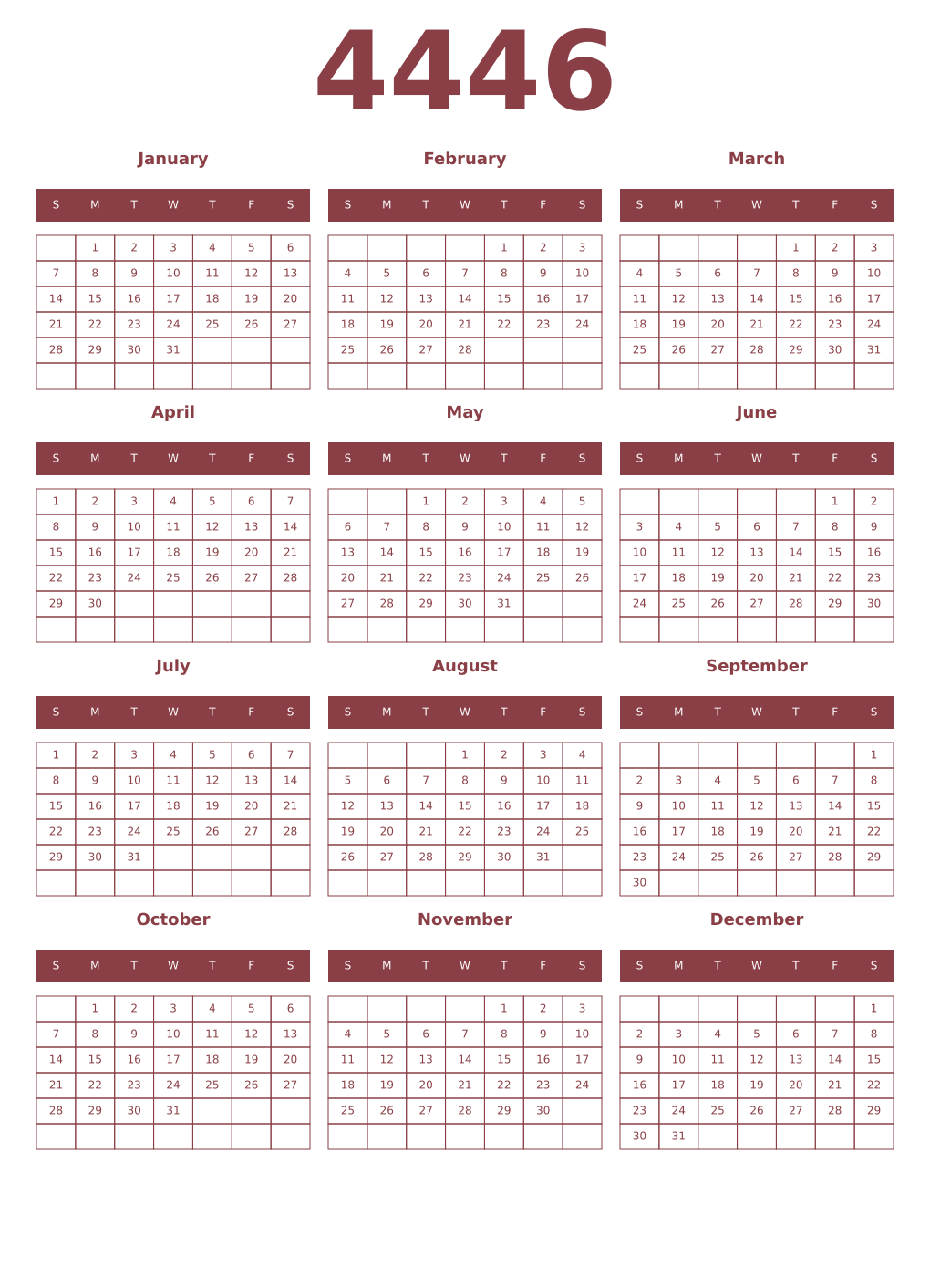Printable 4446 Year Calendars cordovan