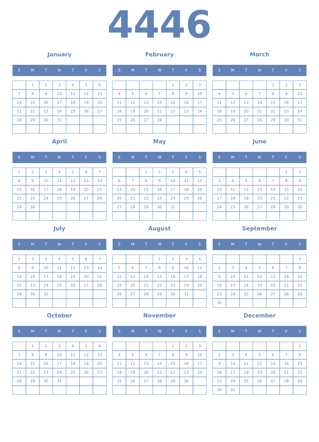 Printable 4446 Year Calendars glaucous