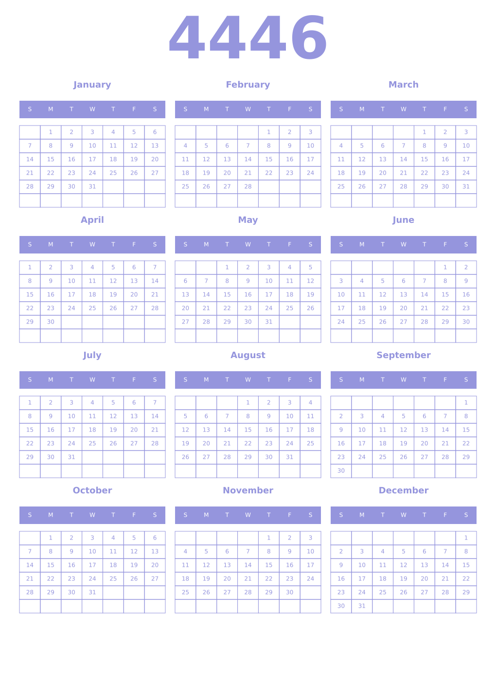 Printable 4446 Year Calendars periwinkle