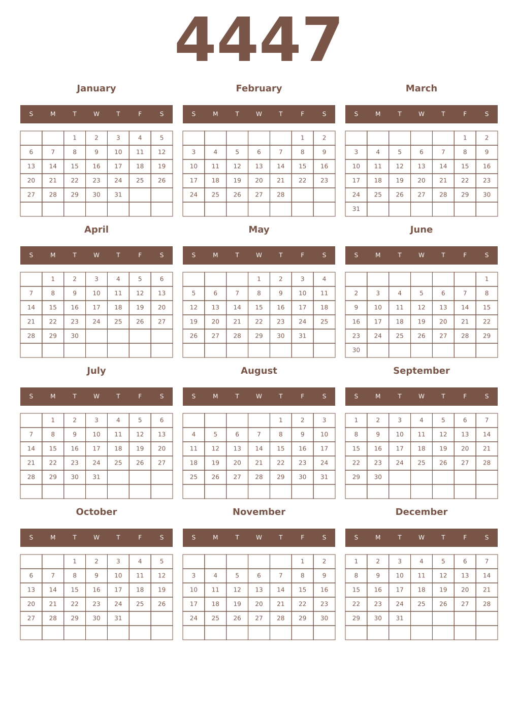 Printable 4447 Year Calendars coffe