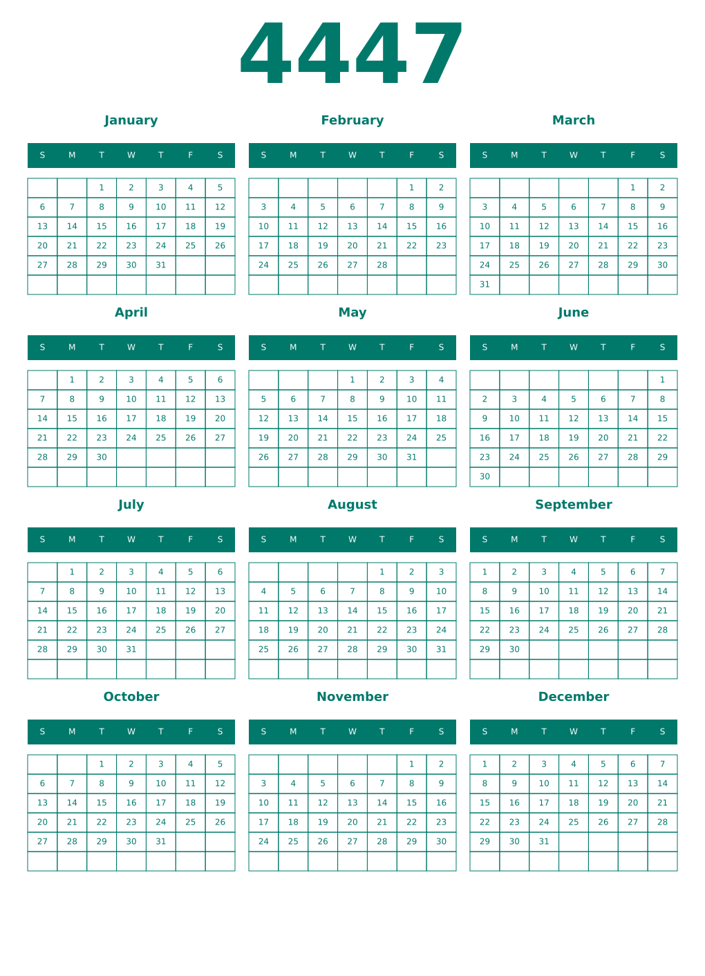 Printable 4447 Year Calendars pastel