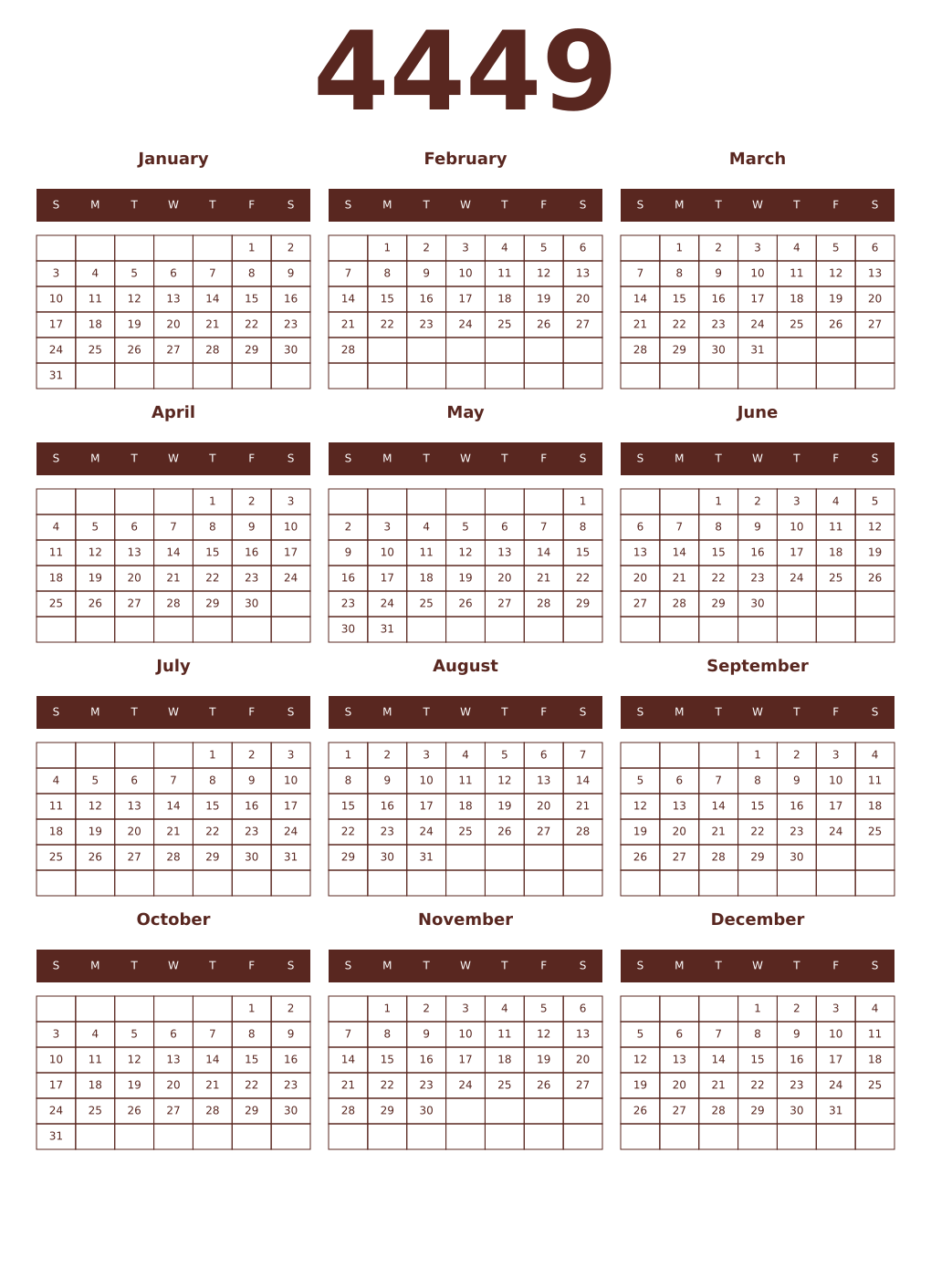 Printable 4449 Year Calendars mortuum