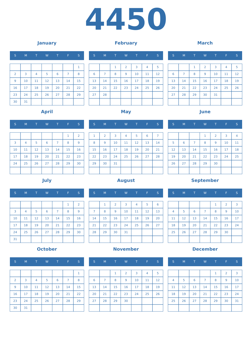 Printable 4450 Year Calendars blue