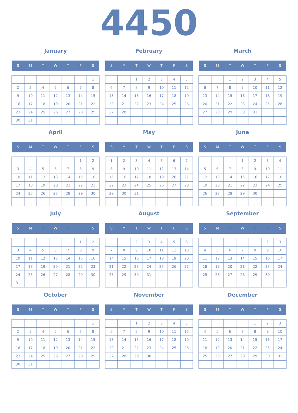 Printable 4450 Year Calendars glaucous