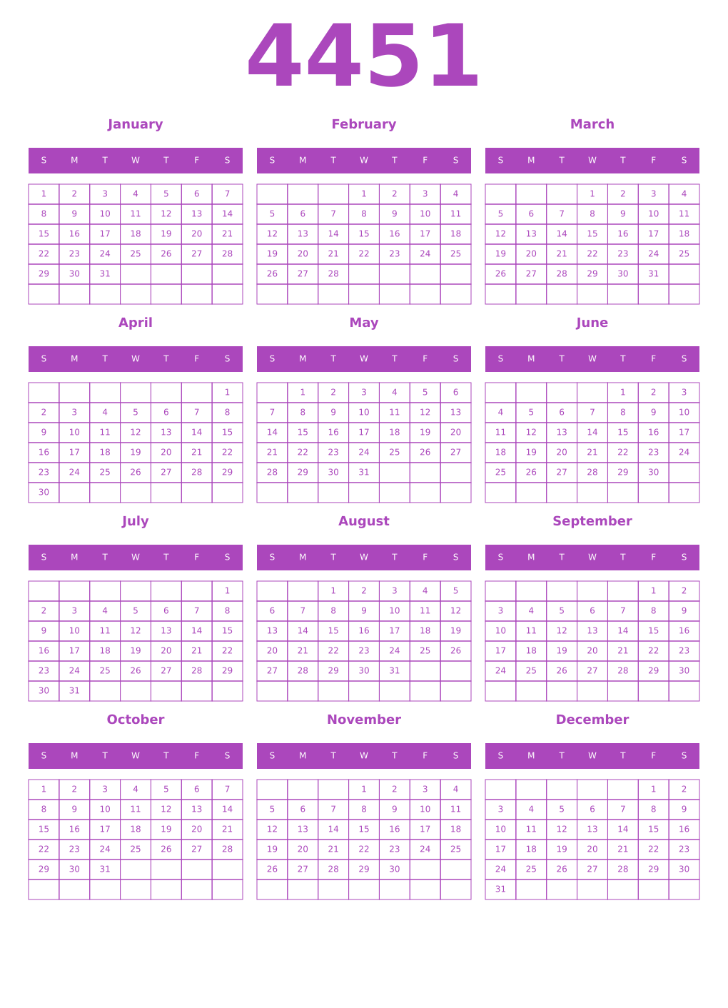 Printable 4451 Calendars