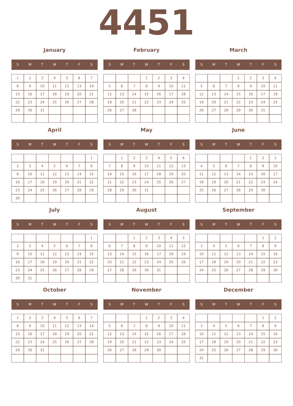 Printable 4451 Year Calendars coffe