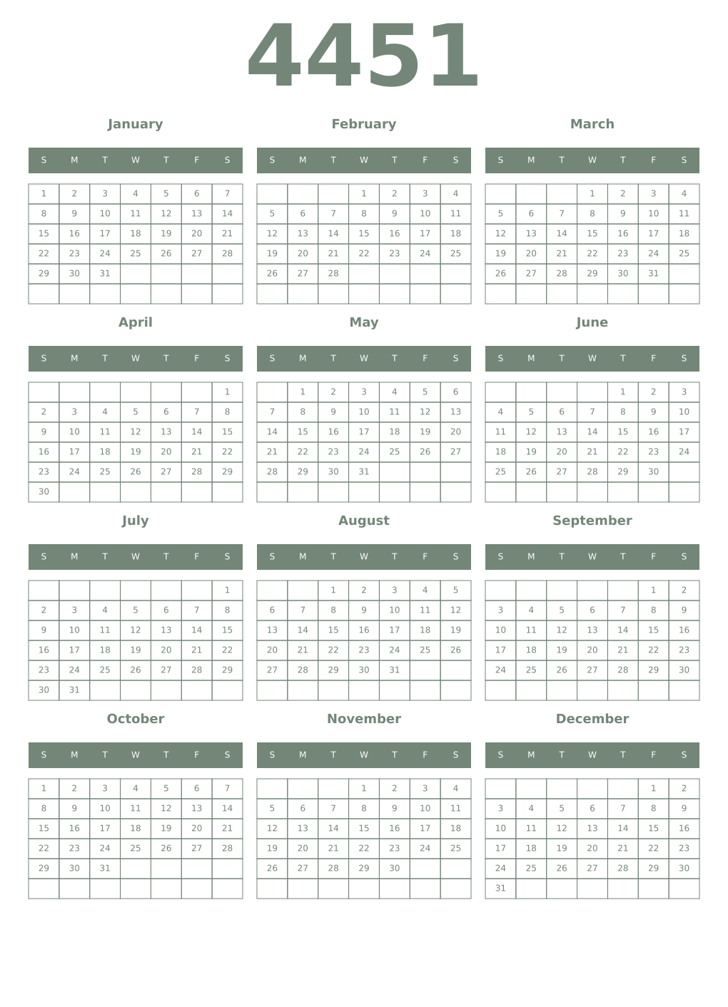 Printable 4451 Year Calendars xanadu