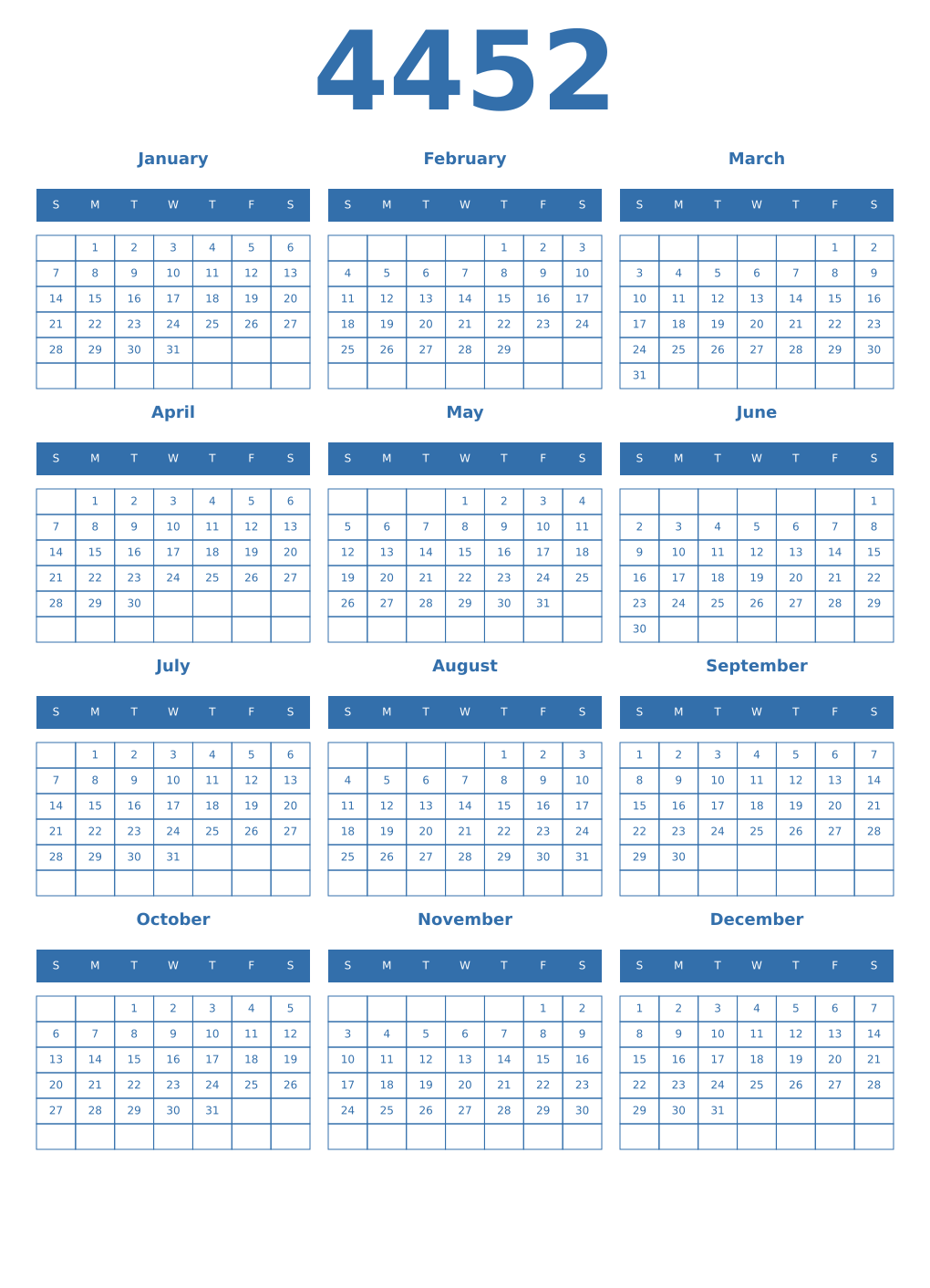 Printable 4452 Year Calendars blue
