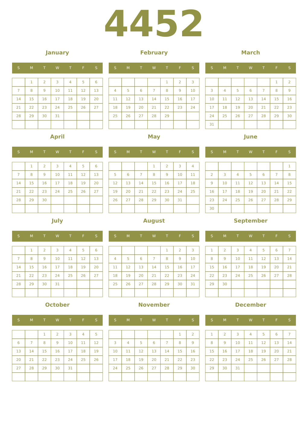 Printable 4452 Year Calendars eburnean