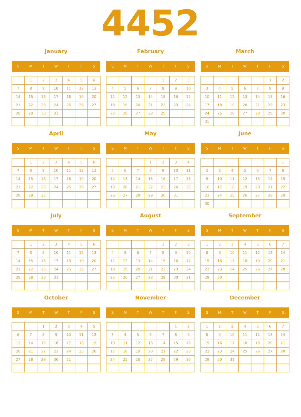 Printable 4452 Year Calendars gamboge